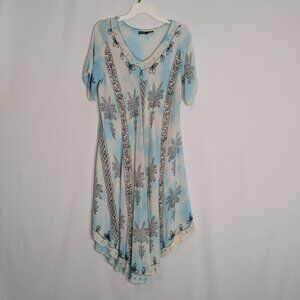 ZURIEL BY HANS, Teal Blue Indian Gown Dress; Short Sleeve; Knee Length; One Size